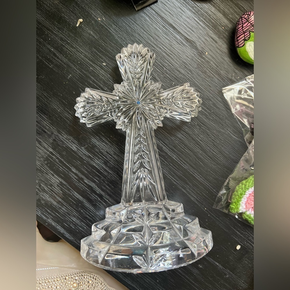 Lenox Fine Crystal Cross Crucifix Full lead Sapphire Germany Vintage 8" - Picture 5 of 7